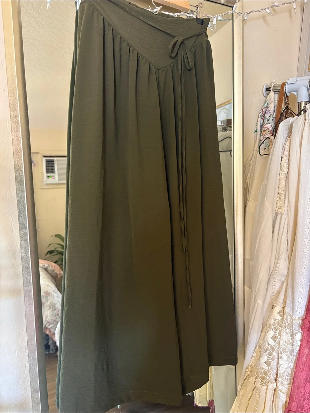 New Wide Leg High-Waist Palazzo Pants - Olive